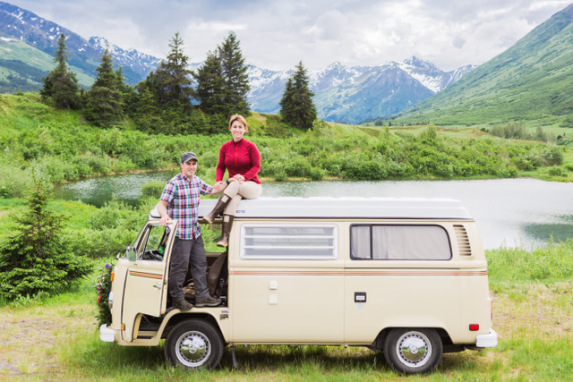 Marc and Eliana from Birding by Bus with their 1978 VW Bus.